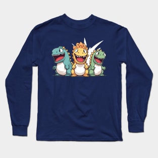 three Godzilla happy mood in kawaii cartoon style Long Sleeve T-Shirt